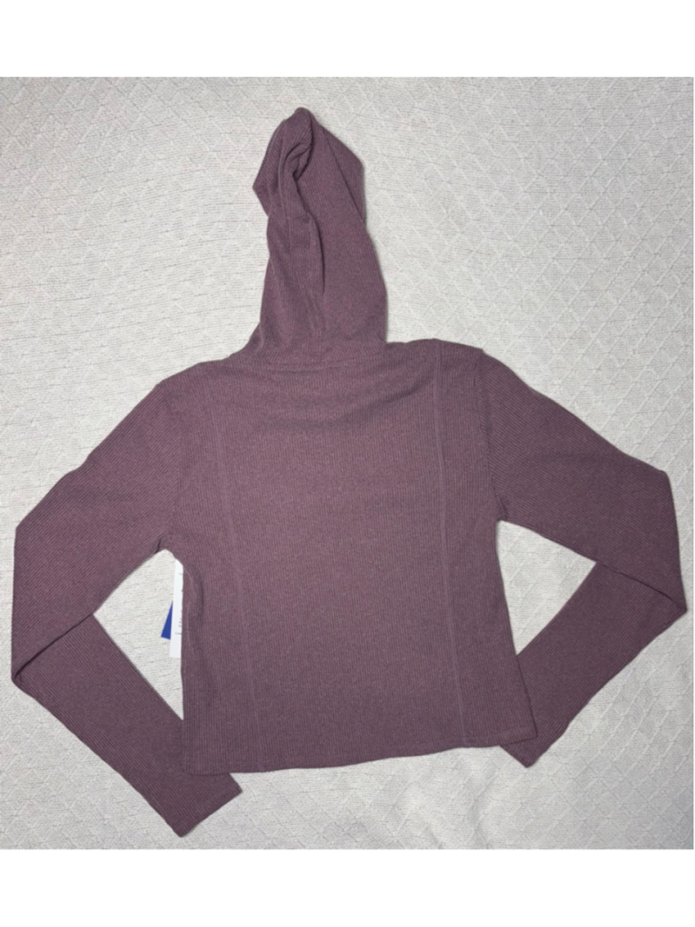 NWT Threads 4 Thought Cozy ReActive Ribbed Cropped Heathered Purple Hoodie SZ M - Picture 3 of 7